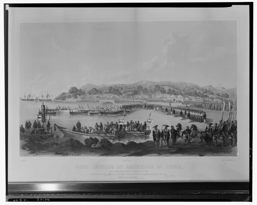 Gravura de 1855 representando a chegada de norte-americanos ao Japão em 1853